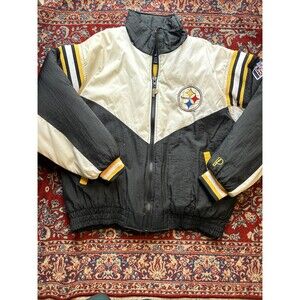 Vintage Pittsburgh Steelers Jacket Sz L -Pro Player Puffer NFL Black Gold White